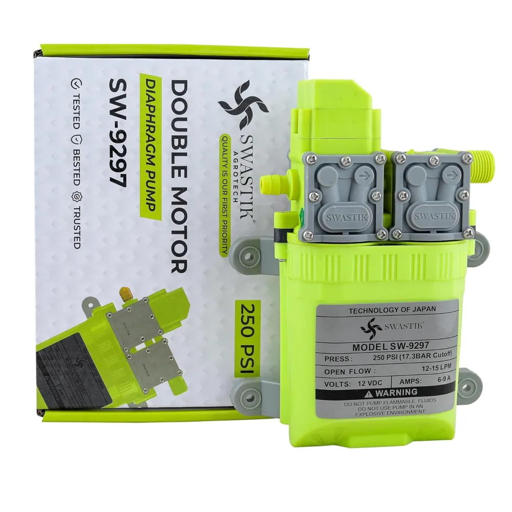 Radhe Agri SW-9297 12V DC Diaphragm Pump Double Motor, 250 PSI, 10LPM Auto-Cut, Japan Based Technology